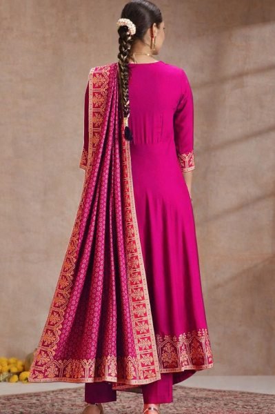 Regal Rani Pink Rayon Anarkali Kurti Set with Dupatta For High Margin Bulk Orders Ready To Wear Collection
