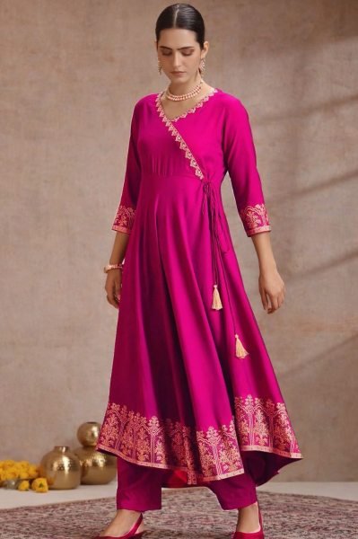 Regal Rani Pink Rayon Anarkali Kurti Set with Dupatta For High Margin Bulk Orders Ready To Wear Collection