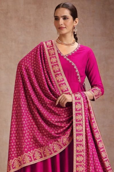 Regal Rani Pink Rayon Anarkali Kurti Set with Dupatta For High Margin Bulk Orders Ready To Wear Collection