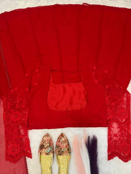 Regal Red Pure Faux Georgette Maxi Anarkali Suit with Multi Needle Embroidery Work Ready To Wear Collection