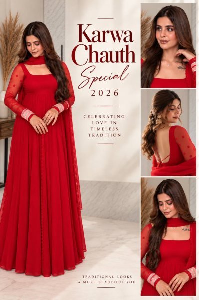 Regal Red Pure Faux Georgette Maxi Anarkali Suit with Multi Needle Embroidery Work Ready To Wear Collection