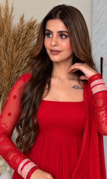 Regal Red Pure Faux Georgette Maxi Anarkali Suit with Multi Needle Embroidery Work Ready To Wear Collection