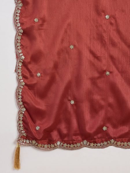 Regal Rust Chinon Embroidered Kurti Pant Set with Designer Dupatta Designer Plazzo Salwar Suits Wholesale