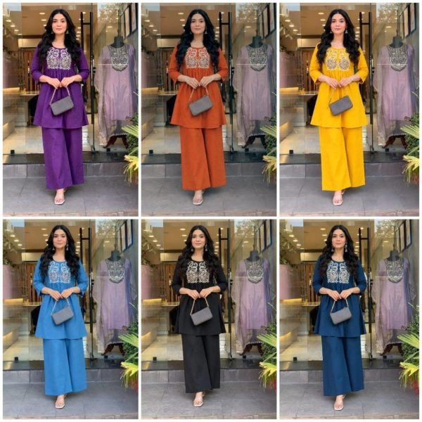 Regal Rust Cotton Embroidered Top and Bottom Cord Set for Daily Wear CO ORD Sets
