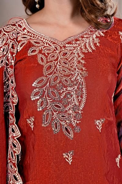 Regal Rust Designer Fendy Silk Sharara Suit with Matching Dupatta at Manufacturer  Ready To Wear Collection