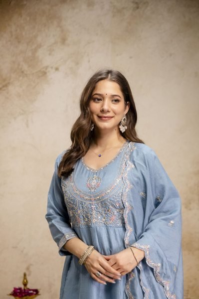 Regal Sky Blue Festival Wear Heavy Vichitra Silk Suit with Rich Sequins Embroidery Embroidery Kurtis 