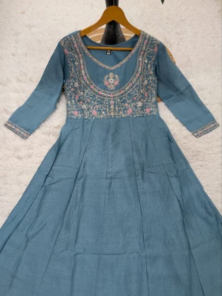 Regal Sky Blue Festival Wear Heavy Vichitra Silk Suit with Rich Sequins Embroidery Embroidery Kurtis 