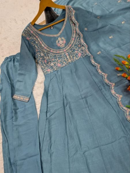 Regal Sky Blue Festival Wear Heavy Vichitra Silk Suit with Rich Sequins Embroidery Embroidery Kurtis 