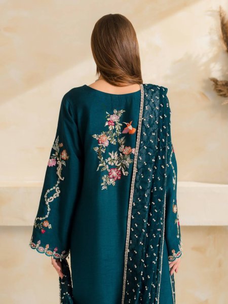 Regal Teal Blue Designer Mul Chanderi Suit Set with Embroidery and Diamond Work Ready To Wear Collection