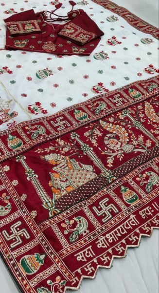 Regal Temple Motif Silk Saree with Diamond Work  &  Latkan Perfect for Festive Occasions Designer Wedding Sarees Wholesale