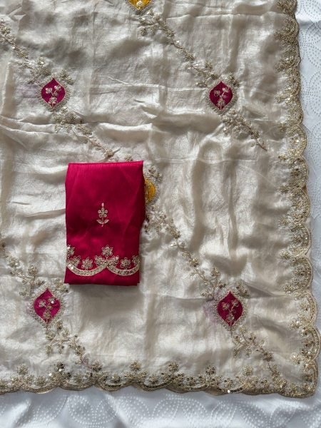 Regal White Fendy Satin Silk Saree with Heavy Embroidery and Cutwork Border Silk Sarees Wholesale