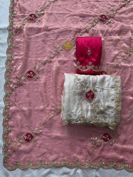 Regal White Fendy Satin Silk Saree with Heavy Embroidery and Cutwork Border Silk Sarees Wholesale