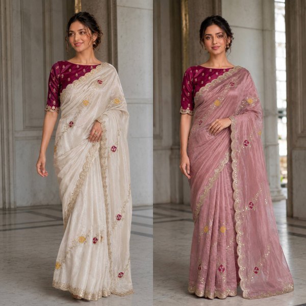 Regal White Fendy Satin Silk Saree with Heavy Embroidery and Cutwork Border Silk Sarees Wholesale