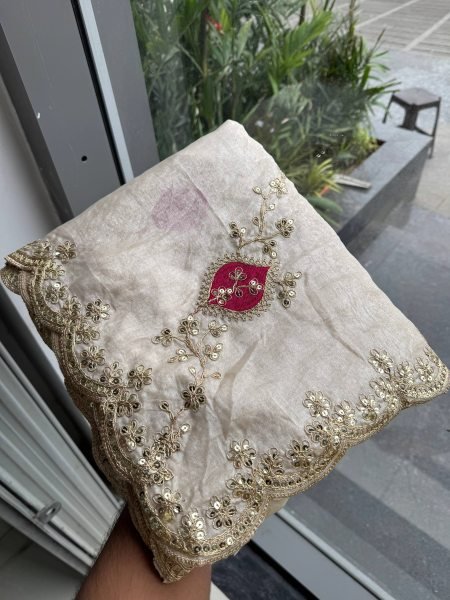 Regal White Fendy Satin Silk Saree with Heavy Embroidery and Cutwork Border Silk Sarees Wholesale