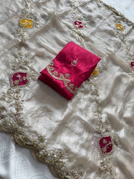 Regal White Fendy Satin Silk Saree with Heavy Embroidery and Cutwork Border Silk Sarees Wholesale
