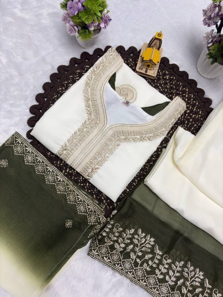 Regal White Green Dual Tone Georgette Embroidery Party Wear Set Ready To Wear Collection
