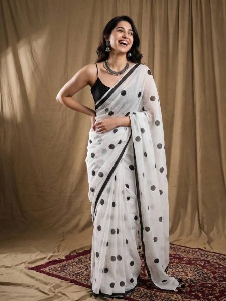 Regal White Linen Cotton Saree with Tussle Border at Manufacturer Rate 