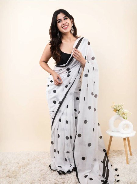 Regal White Linen Cotton Saree with Tussle Border at Manufacturer Rate Printed Cotton Sarees Wholesale