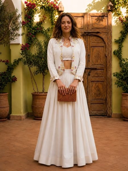Regal White Ready to Wear Zazu Silk Lehenga with Embroidered Jacket And Blouse  Lehenga