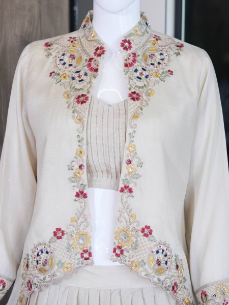 Regal White Ready to Wear Zazu Silk Lehenga with Embroidered Jacket And Blouse Designer Lehenga Choli