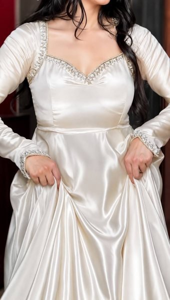 Regal White Upada Silk Long Gown with Matching Pant and Embroidered Dupatta For Diwali Festival Ready To Wear Collection