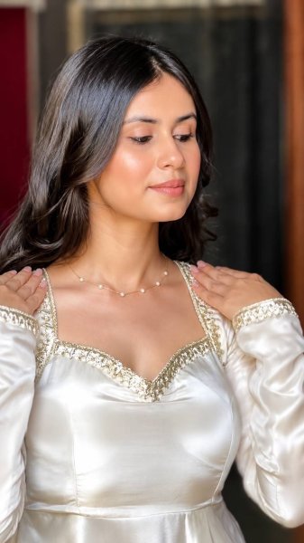 Regal White Upada Silk Long Gown with Matching Pant and Embroidered Dupatta For Diwali Festival Ready To Wear Collection