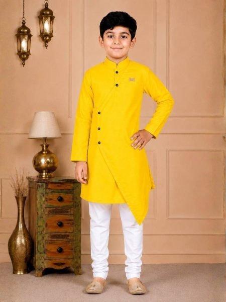 Regal Yellow Stylish Cotton Kurta Pajama Set for Kids Boys Mens Wear