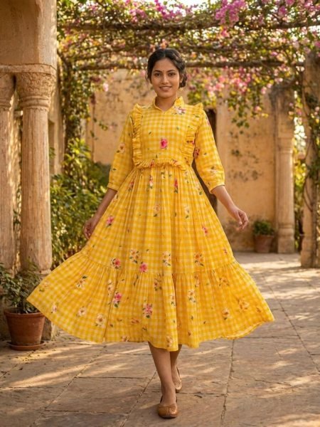 Regal Yellow Summer Ready Muslin Silk Kurti with Comfortable Fit Kurtis