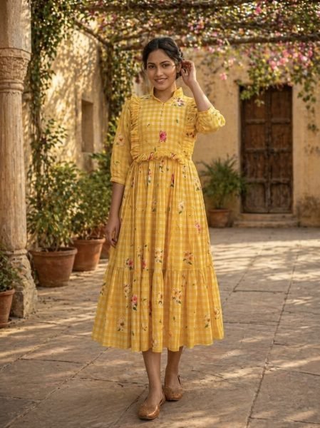 Regal Yellow Summer Ready Muslin Silk Kurti with Comfortable Fit Western Ladies Top Wholesale