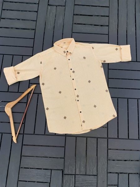 Regal Yellow Value Edition Cotton Striped Shirt with Embroidery Work 
