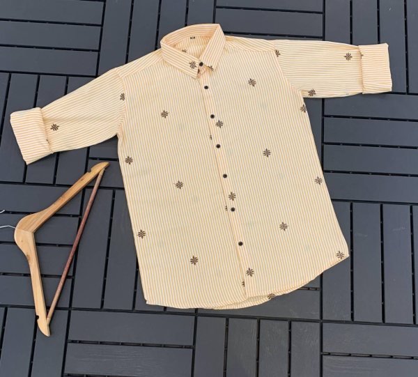 Regal Yellow Value Edition Cotton Striped Shirt with Embroidery Work Mens Shirt