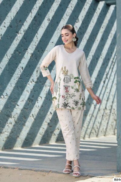 Relaxed Reyon Cotton Co Ord Set with Printed Top   Pant for Casual   Office Look Kurti With Bottom Wholesale