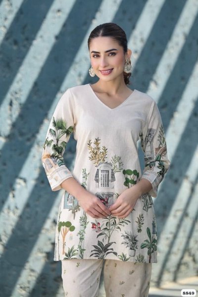 Relaxed Reyon Cotton Co Ord Set with Printed Top   Pant for Casual   Office Look Kurti With Bottom Wholesale