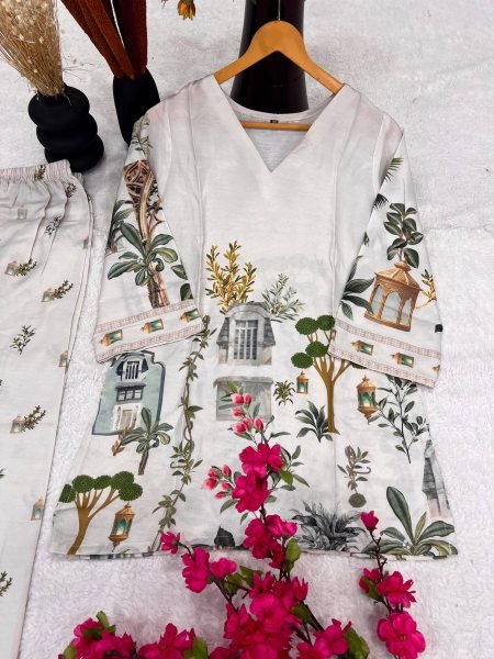 Relaxed Reyon Cotton Co Ord Set with Printed Top   Pant for Casual   Office Look Kurti With Bottom Wholesale