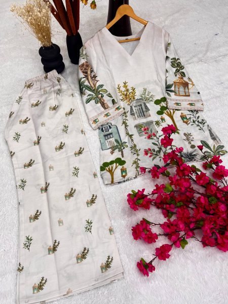 Relaxed Reyon Cotton Co Ord Set with Printed Top   Pant for Casual   Office Look Kurti With Bottom Wholesale