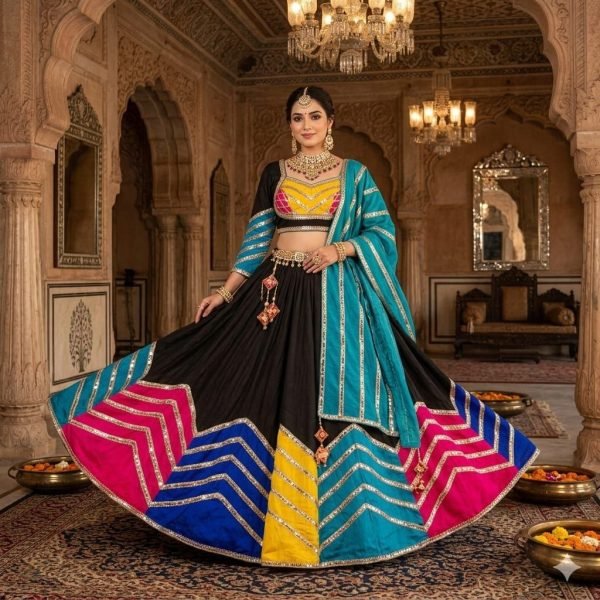 Remarkable Black Heavy Flare Cotton Lehenga with Sequence Dupatta for Women Navratri Lehnega Choli