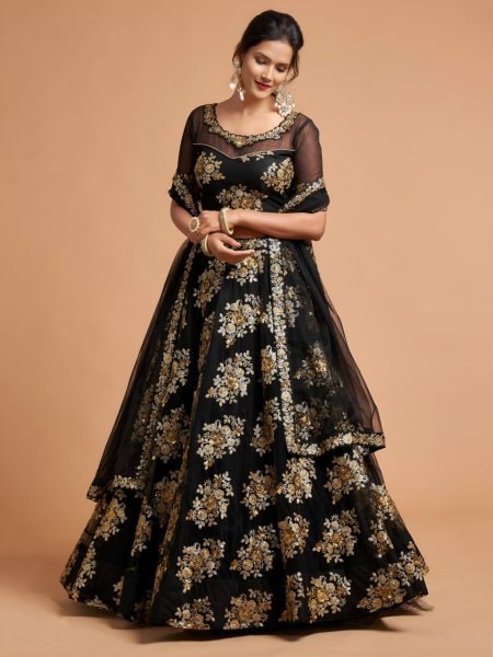 Remarkable Black Soft Net Bridal Lehenga with Zari Sequins Work Designer Lehenga Choli