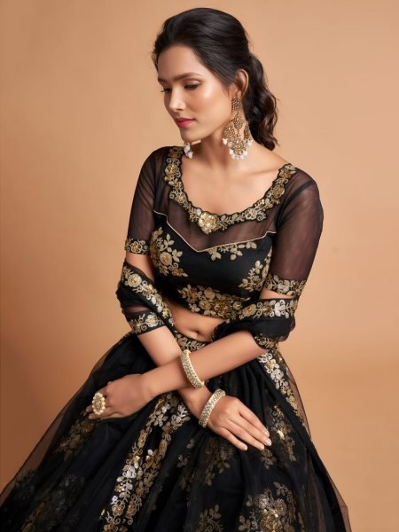 Remarkable Black Soft Net Bridal Lehenga with Zari Sequins Work Designer Lehenga Choli
