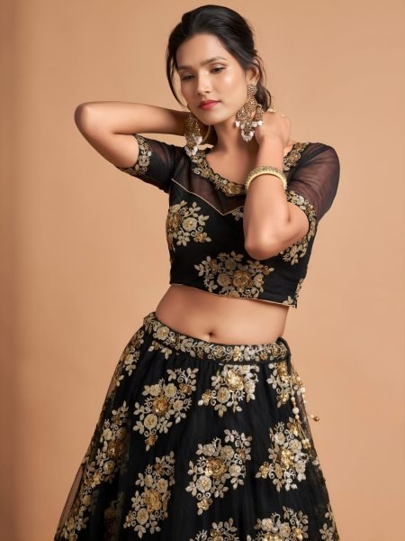 Remarkable Black Soft Net Bridal Lehenga with Zari Sequins Work Designer Lehenga Choli