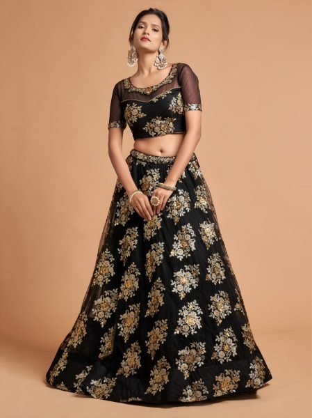 Remarkable Black Soft Net Bridal Lehenga with Zari Sequins Work Designer Lehenga Choli