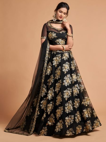 Remarkable Black Soft Net Bridal Lehenga with Zari Sequins Work Designer Lehenga Choli