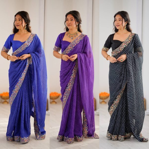 Remarkable Blue Bandhani Saree with Heavy Blouse for Party Wear at Best Price Silk Sarees Wholesale