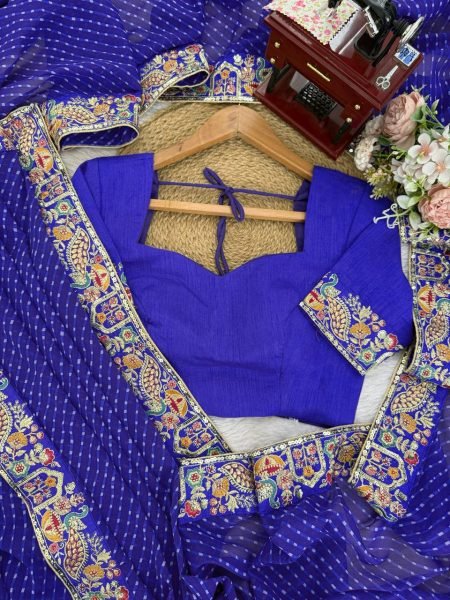 Remarkable Blue Bandhani Saree with Heavy Blouse for Party Wear at Best Price Silk Sarees Wholesale