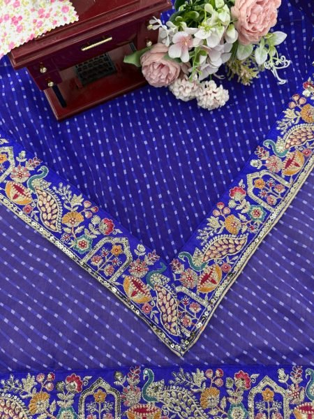 Remarkable Blue Bandhani Saree with Heavy Blouse for Party Wear at Best Price Silk Sarees Wholesale