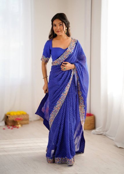 Remarkable Blue Bandhani Saree with Heavy Blouse for Party Wear at Best Price Silk Sarees Wholesale