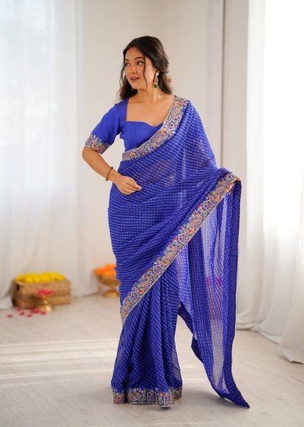 Remarkable Blue Bandhani Saree with Heavy Blouse for Party Wear at Best Price Silk Sarees Wholesale