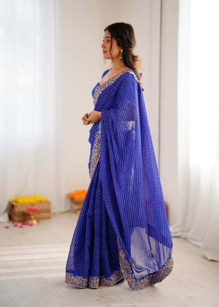 Remarkable Blue Bandhani Saree with Heavy Blouse for Party Wear at Best Price Silk Sarees Wholesale