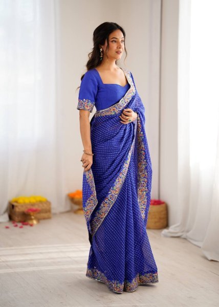 Remarkable Blue Bandhani Saree with Heavy Blouse for Party Wear at Best Price Silk Sarees Wholesale