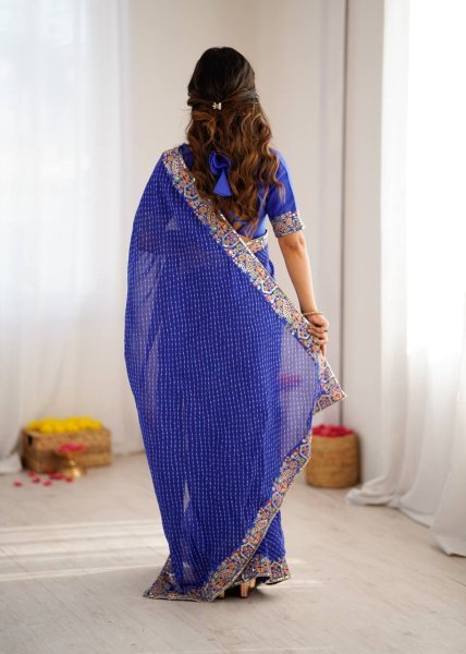 Remarkable Blue Bandhani Saree with Heavy Blouse for Party Wear at Best Price Silk Sarees Wholesale