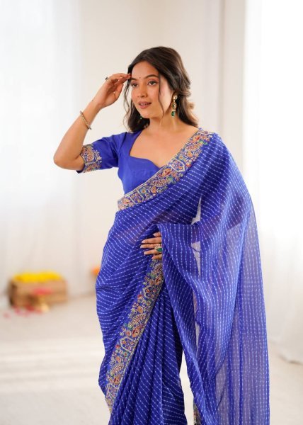 Remarkable Blue Bandhani Saree with Heavy Blouse for Party Wear at Best Price Silk Sarees Wholesale
